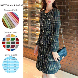 Abiti Casual da Donna Autunno/Inverno OEM, Monocolore, Lunghezza al Ginocchio, Vita Impero, in <span class=keywords><strong>Tweed</strong></span> Traspirante e Lavabile, Linea A, Vestibilità Slim - Product Image 2