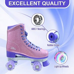 Patins à roulettes pour femmes, haut de gamme, en cuir PU pailleté, lumineux, à double rangée de roues, roulements ABEC-7, dureté 82A, pour adultes, pour l'extérieur - Product Image 5