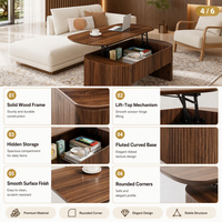 Table basse ovale relevable avec étagère de rangement pour salon, table relevable rustique de style mid-century