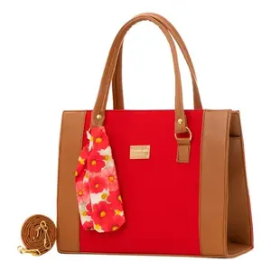 Bolso Tote Rojo de Yute para Mujer Fana Henri con Bolsillo con Cremallera, Estilo Vegano para Todas las Temporadas - Product Image 4