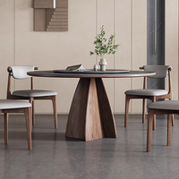 Massivholz Runder Tisch Mit Plattenspieler Modernes Minimalist isches Zuhause Neue Walnussholz Farbe Rock Plate Runde Esstisch QY-T8028
