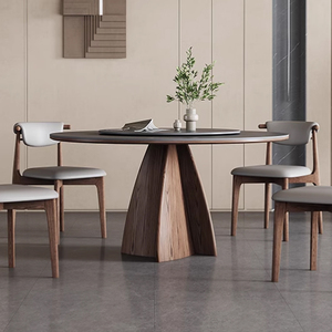 Mesa redonda de madera maciza con plato giratorio moderno minimalista hogar nuevo color de madera de nogal Placa de roca mesa de comedor redonda - Product Image 2