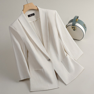 Women's 3/4 Sleeve Suit Jacket Solid Color Polyester Anti-Wrinkle Blazer Spring 2025 Fashionable Lightweight Petite Style - Product Image 2