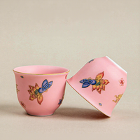 Service à thé en porcelaine rose Pine Pavilion avec motif papillon et fleur, une théière, deux tasses, style classique de luxe, vaisselle durable pour la maison