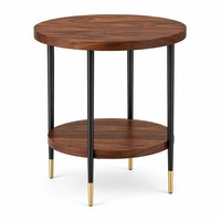 Table de chevet moderne à 2 niveaux avec cadre en métal noir personnalisable, table basse durable en MDF, étagère de rangement, panneau en bois pour salon