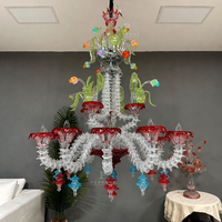 Lustre en verre floral multicolore de luxe avec cadre métallique, luminaire suspendu pour grand salon