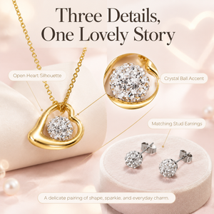 Conjunto de Joyería de Moda al por Mayor para Mujer: Collar con Colgante de Corazón Hueco Chapado en Oro y Plata con Pedrería y Pendientes de Cristal - Product Image 4