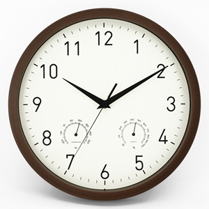Reloj de Pared Moderno de Plástico con Acabado de Madera y Logotipo Personalizado, con Termómetro e Higrómetro - Product Image 2