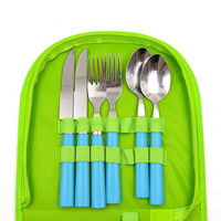 6 pièces déjeuner fourchette couteau cuillère pique-nique argenterie Kit d'ustensiles voyage extérieur vaisselle couverts et assiette ensemble avec sac de transport