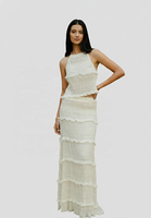 Ensemble robe longue deux pièces pour femme, dos froncé, col halter, en mousseline de soie, respirant, décontracté, pour les fêtes, style estival doux