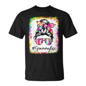 Grammy Life Messy Bun Tie Dye Glasses T-Shirt Cadeau pour la fête des mères - Product Image 1