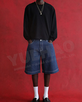 Shorts en jean personnalisés surdimensionnés à rayures fines, style vintage, pour homme