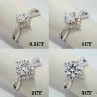 Starsgem 0.5ct 1ct 2ct 3ct Yuvarlak Kesim Laboratuvarda Yetiştirilmiş Elmas 10k Beyaz Altın Çift Nişan Yüzüğü