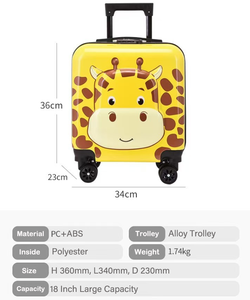 Vente en gros Bagage de cabine 18 pouces pour enfants Valise de voyage au design animal de dessin animé PC ABS Spinner Caster Bagages pour enfants - Product Image 2