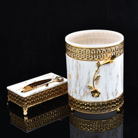 Boîte à mouchoirs et poubelle de luxe en métal de style Moyen-Orient Arabie Saoudite pour hôtel domestique 2 pièces avec design en marbre