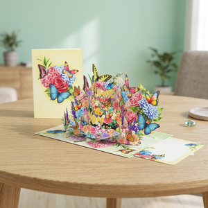 Carte de vœux écologique faite à la main avec papillon et fleur en 3D, avec enveloppe, cadeau pour anniversaire, fête des mères, anniversaire de mariage - Product Image 1