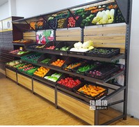 Zware-duty metalen & houten supermarkt fruit- en groentepresentatie rek met vrijstaande schappen