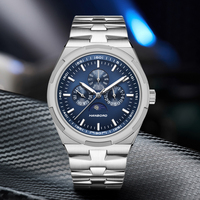 Montre multifonctionnelle sportive à phases lunaires, acier inoxydable de haute qualité, cadran bleu 42 mm, mouvement mécanique, résistance à l'eau 5 BAR