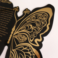 Invitación de boda personalizada acrílica con espejo negro en forma de mariposa de lujo Tarjeta de menú de agradecimiento con lámina de oro