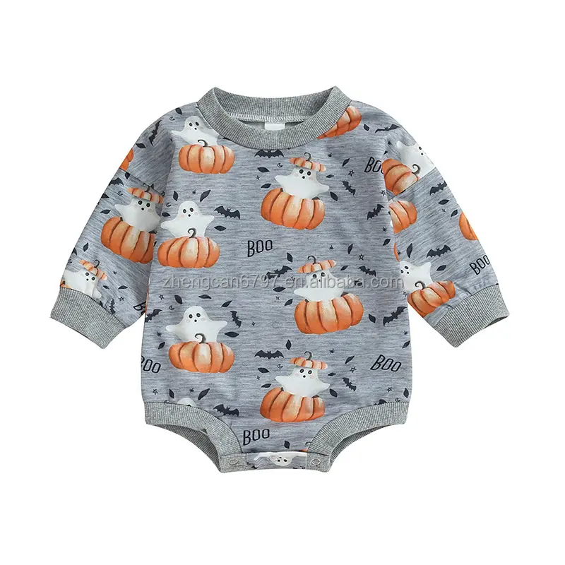 Pasgeboren Jongen Kleding Halloween Jumpsuit Pompoen Ghost Print Lange Mouw Herfst Baby Katoenen Romper 2023 100% Katoen Romper Kids