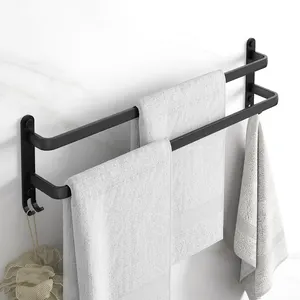 Bathroom Toilet Wall Mounting Black 1/2/3 Towel Bar Holder Set