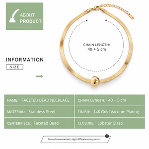 Collar de Cadena Plana de Acero Inoxidable Chapado en Oro al Vacío con Cuentas Facetadas en el Centro y Cierre de Langosta Ajustable - Product Image 2