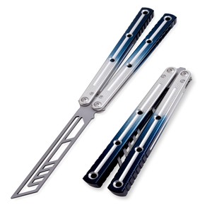 Coltello Balisong Pieghevole Portatile EDC per Principianti con Gradiente Bianco Blu Scuro - Product Image 1
