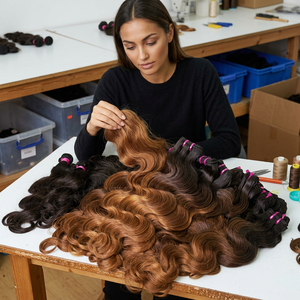 Extensions de cheveux humains indiens Remy, ondulés, bicolores ombrés 1B/30, double trame, extensions de cheveux en vrac tissées à la machine, vente en gros - Product Image 1