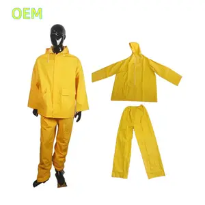 Heavy Duty Industrial Work Waterproof Yellow Pvc Rain Coat Suit Pants Poncho Safety Polyester Raincoat