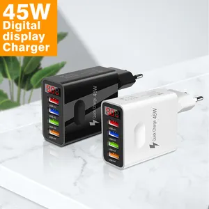 Kepala pengisi daya Cepat 45W 5V 3,1 A, Kepala pengisi daya Cepat multi-port tampilan digital 4USB pengisi daya perjalanan cepat ponsel untuk Apple Huawei