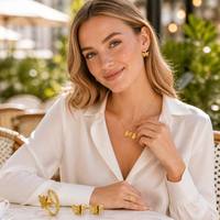 Juego de Joyería de Acero Inoxidable Dorado con Circonitas, Collar, Pulsera y Aretes a Juego, Hipoalergénico, Resistente al Agua, Juego de Regalo OEM