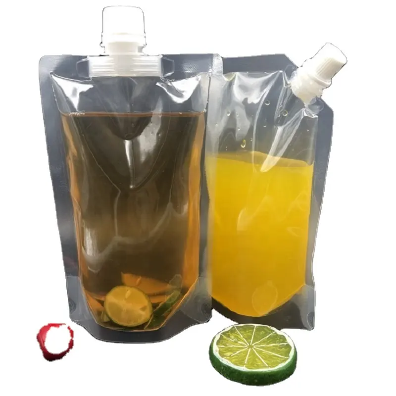 Customized biodegradable clear water liquid food beverage refill disposable plastic juice drink Spouted Pouch