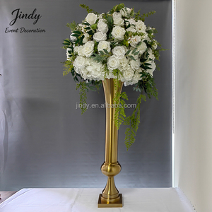 JINDY Wedding Table Centerpiece Decoration Tall Cylinder Metal Gold <strong>Vase</strong> <strong>Flower</strong> Stand With <strong>Flower</strong> Ball Bouquet - Product Image 1