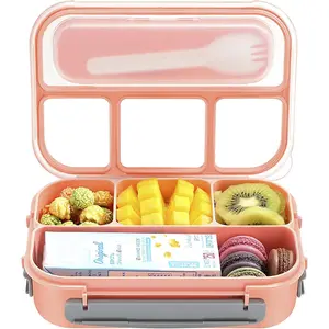 27 unidades Bento Box Kit de almoço para crianças Recipiente à prova de vazamento 4 compartimentos com máquina de lavar louça de micro-ondas, Freezer, seguro, sem BPA