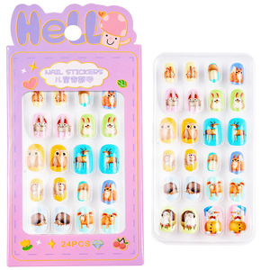 Lot de 24 faux ongles carrés courts en gros, motifs fleurs de dessin animé mignons, pour enfants, à presser - Product Image 6