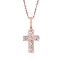 Collier Pendentif Croix Plaqué Or Sertie de Zircons Baguette, Chaîne Corde Hip Hop, Bijou Religieux pour Hommes