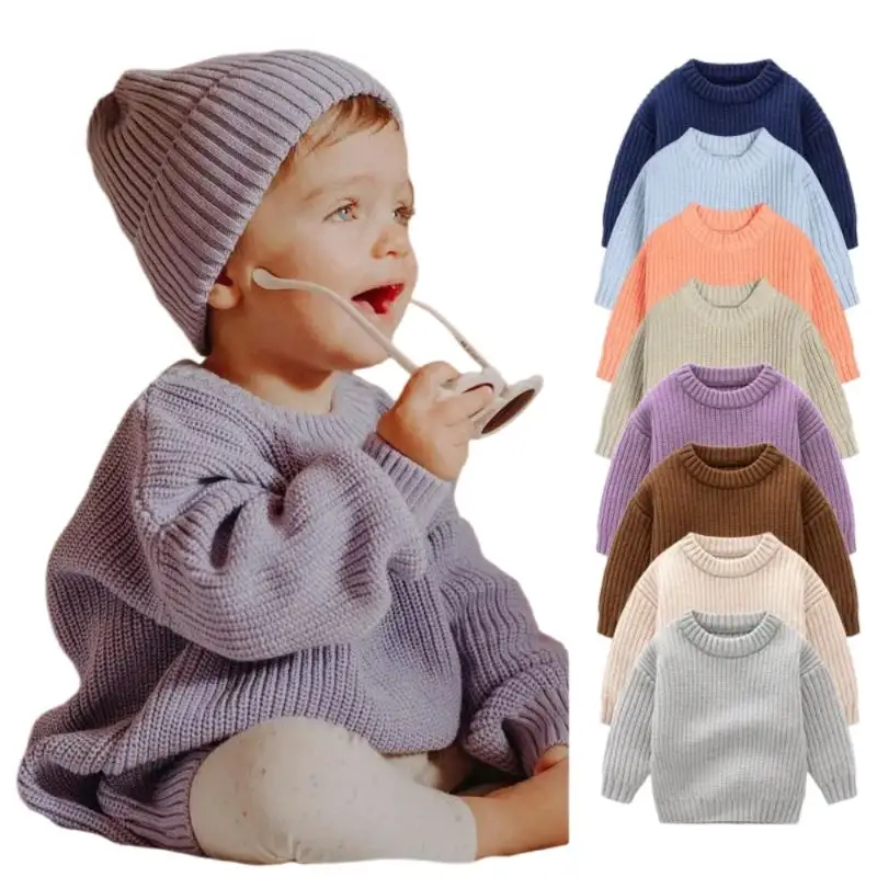Nueva llegada moda Otoño Invierno bebé niños y niñas sólido dobby pullover tejer suéter tops para niños