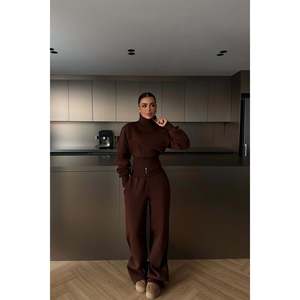 Ensemble de survêtement en velours marron avec fermeture éclair, respirant, décontracté, pour l'hiver, jogging, taille XL, imprimé par sublimation, logo uni - Product Image 2