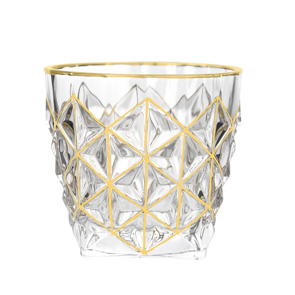 Kaca kristal Eropa, kaca wiski tebal, ringan mewah elegan tracing emas kreatif semangat anggur