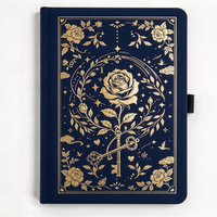 Carnet de notes personnalisé bleu marine à couverture rigide avec gaufrage à chaud doré, journal intime, cadeau avec bande élastique