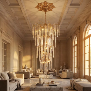 Lustre suspendu de luxe pour hôtel, salon, villa, moderne, en cristal et laiton, décoration de hall, luminaire suspendu LED - Product Image 3