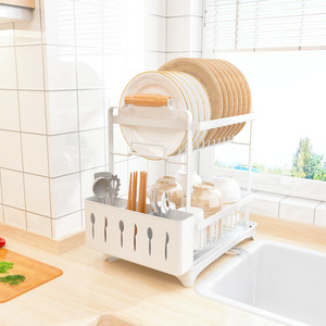 2 tầng món ăn drainer Kim Loại Nhà Bếp đứng góc Kệ khô giá đồ dùng tổ chức tấm giá - Product Image 6