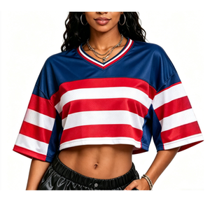 <span class=keywords><strong>Camiseta</strong></span> Deportiva Personalizada de Fútbol Americano para <span class=keywords><strong>Mujer</strong></span>, con Hombros Caídos, Corte Holgado, Colores de la Bandera de la Copa Mundial, Sexy y a la Moda, MOQ Bajo - Product Image 3