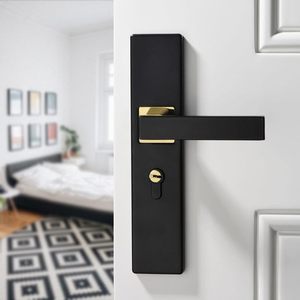 Silent European <strong>Door</strong> Handle Lockset with Ambidextrous Design Easy Installation Universal Fit Thickened Panel <strong>Black</strong> <strong>Door</strong> <strong>Knob</strong> - Product Image 2