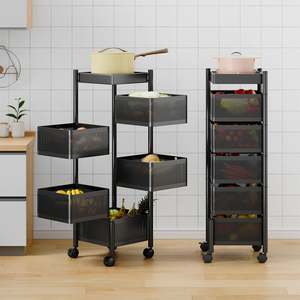 Rotating Storage <b>Rack</b>, <b>Rolling</b> Cart with Metal Wire Basket Fruit Vegetable Basket for Kitchen Metal Storage Tower Basket Shelves - Product Image 2