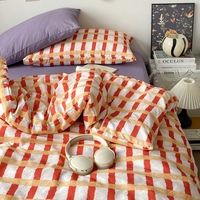 Parure de lit haut de gamme 4 pièces en gaze double couche, jacquard rayé, mousseline de polyester, résistante aux plis, toutes saisons