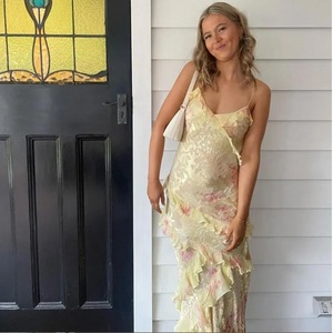 Robe de soirée pour femme, sans manches, dos nu, à volants, imprimé floral, style licou, coupe ajustée, <span class=keywords><strong>sexy</strong></span>, décontractée, pour la plage et les voyages - Product Image 5