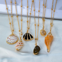 Collier pendentif coquillage coloré de la série Océan d'été, plaqué or, coquille d'ormeau, collier coquillage pour femmes, bijoux de plage pour les vacances