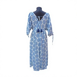 Elegante Vestido Midi de Verano para Mujer, de Algodón Orgánico, con Estampado Digital, Cuello en V, Manga Larga, Hecho a Mano en India, para Playa o Fiesta, Lavable - Product Image 6