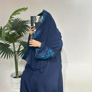 थोक नवीनतम तुर्की ईआईडी मामूली दुबई अबाया लड़की किमोनो मुस्लिम महिला पोशाक लक्जरी प्यारी कढ़ाई आस्तीन लिनन ओपन अबाया